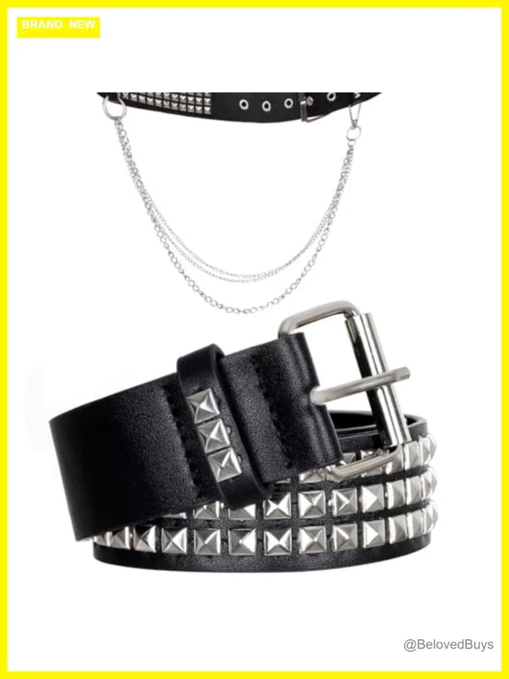 Studded Punk Belt with Detachable Chain Gothic Adjustable Faux Leather Belt